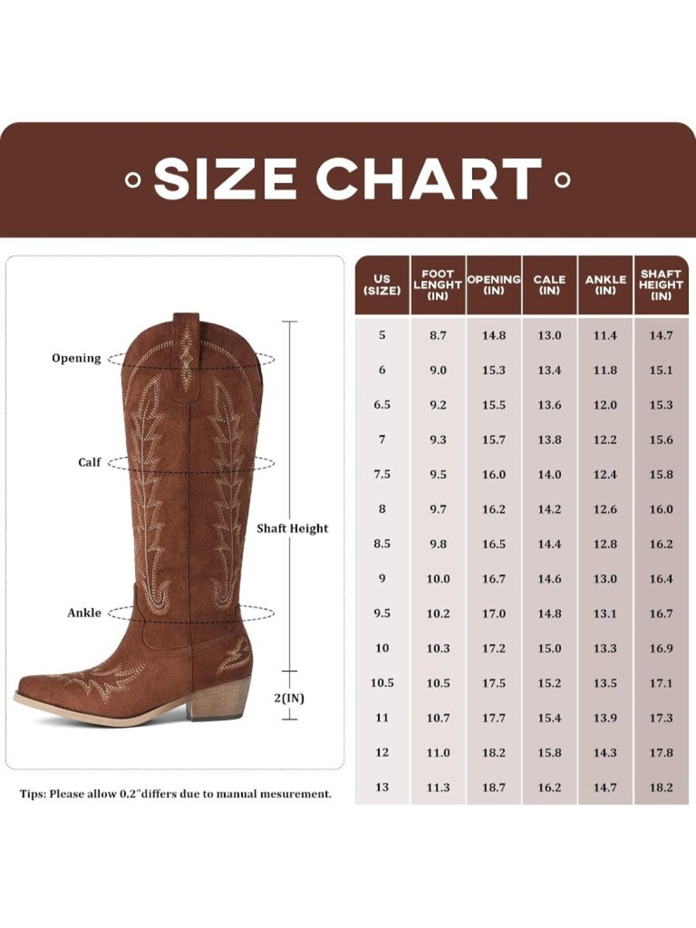 Women's Brown Suede Pointed Toe Chunky Heel Pull On Zipper Western Cowgirl Boots - Picture 5 of 5